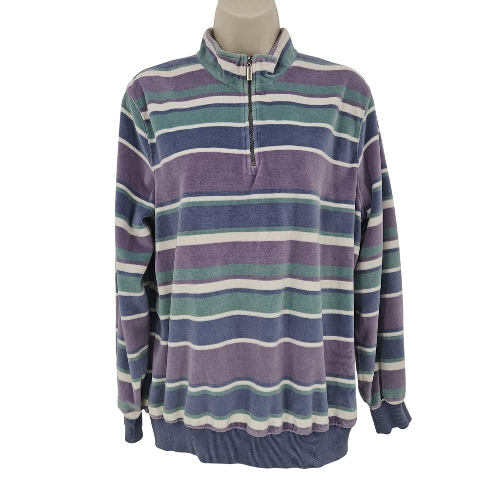 Grandmacore Crushed Velvet Velour Women S Purple Green Quarter Zip‎ Sweater Mom